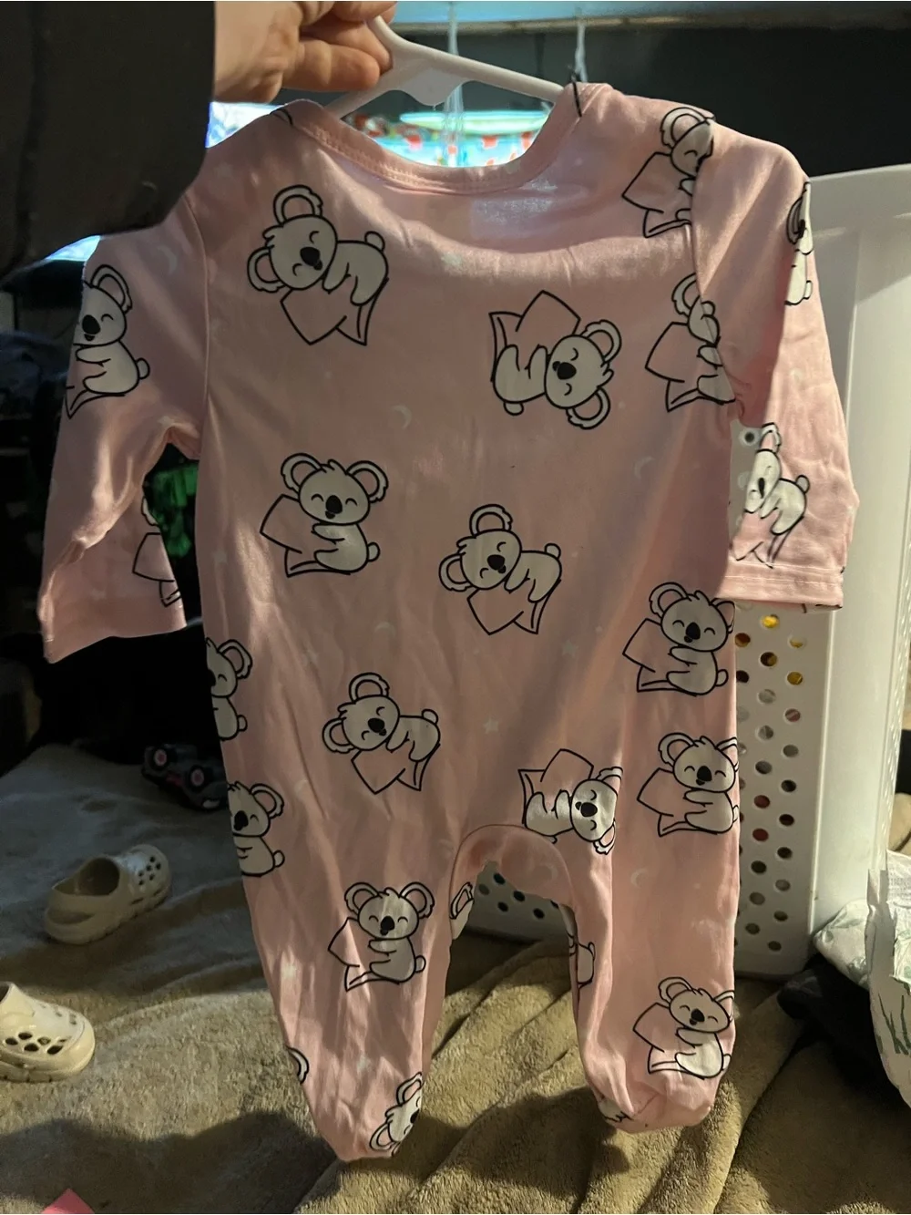 SHEIN Pink Koala Footed One-Piece Romper